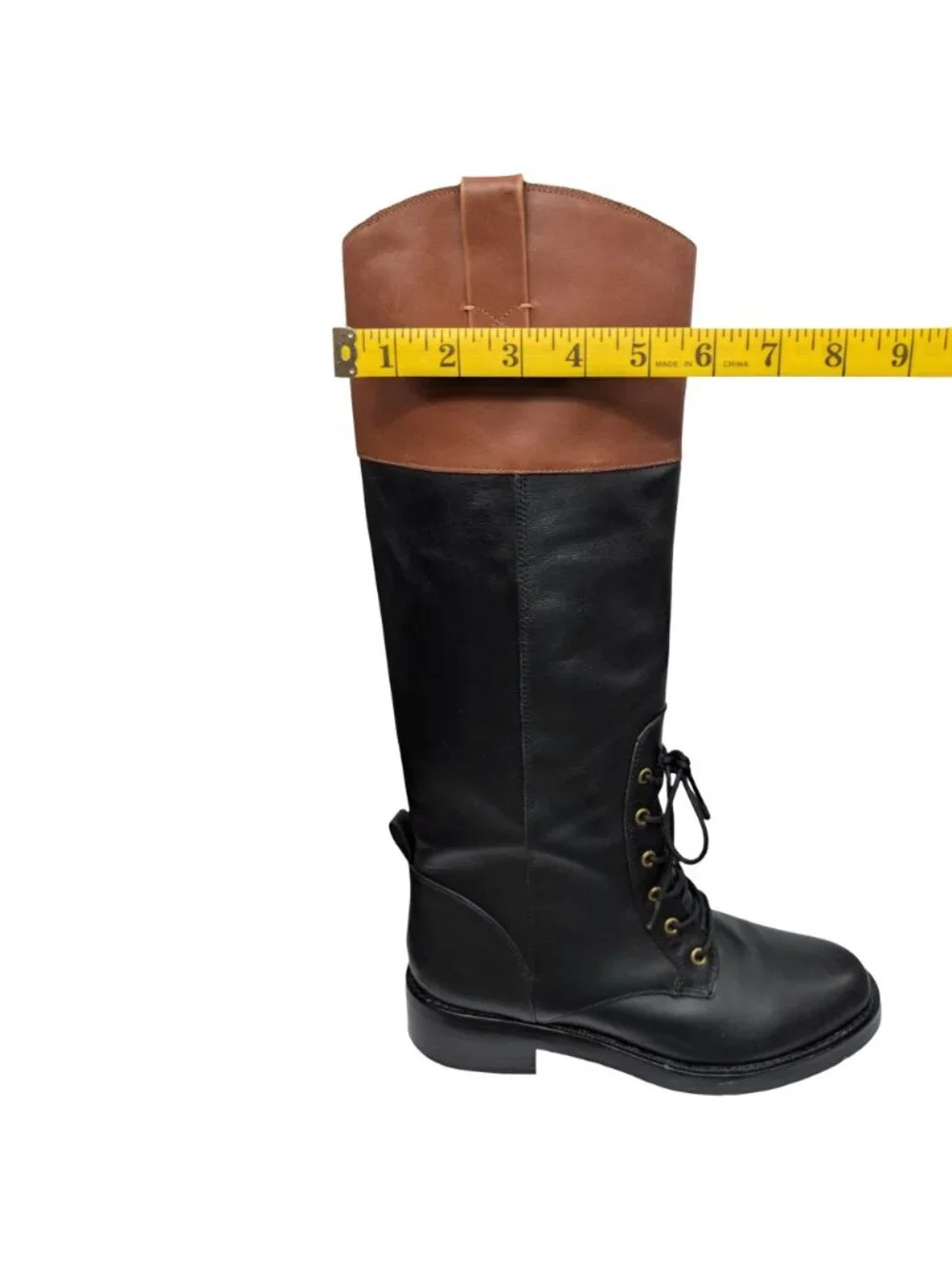J.CREW Leather Riding Boots Womens Black Brown Lace Up Knee High BD425 Size 8